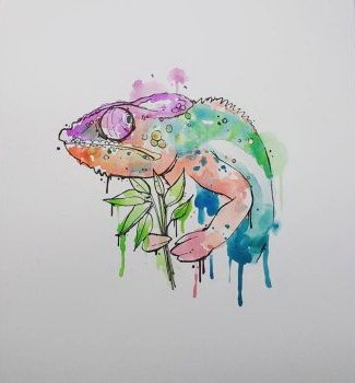 Wary montly watercolor chameleon tattoo design by Appu71