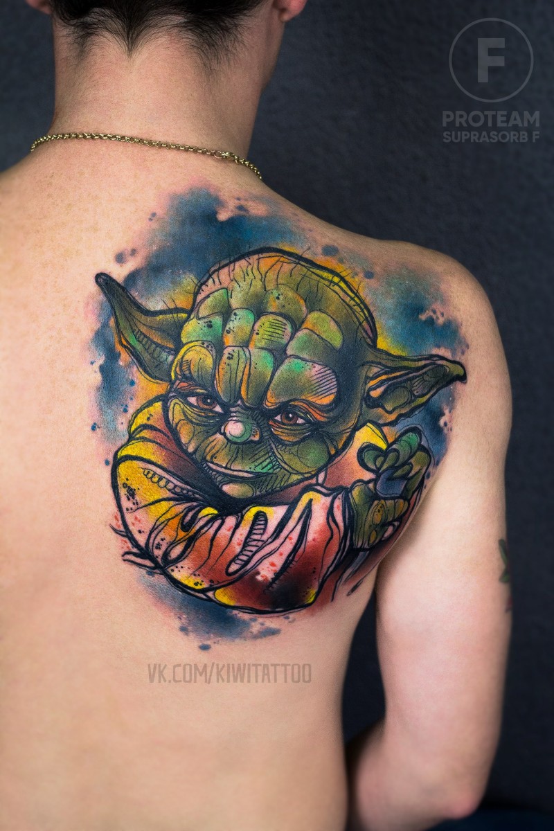 Aquarell Maste Yoda von Star Wars Tattoo