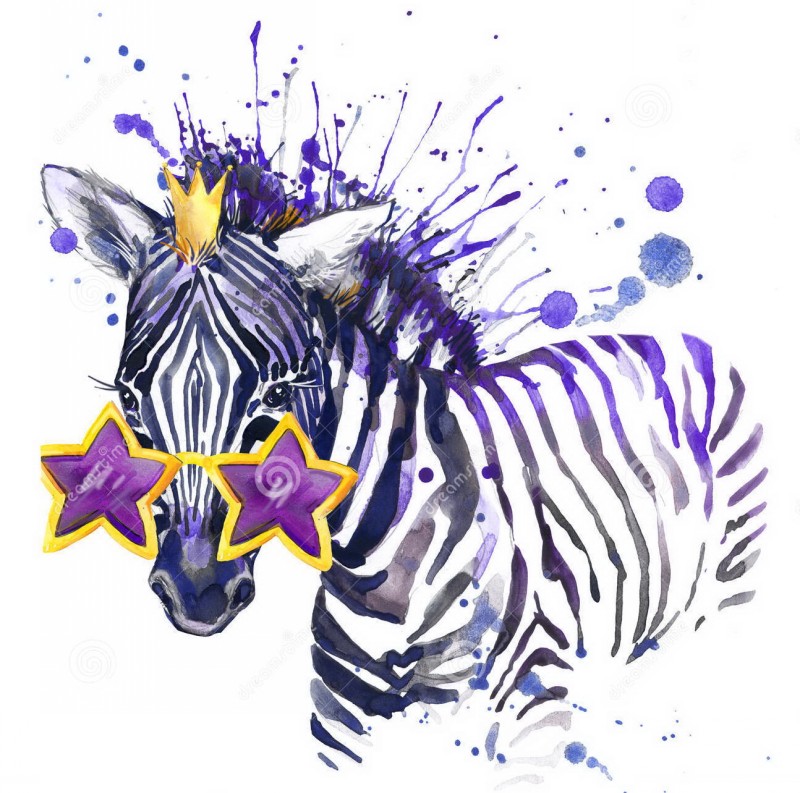 Watercolor animal in purple starred sunglasses tattoo design