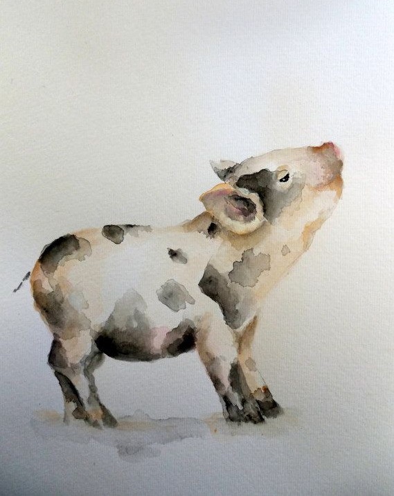 Watercolor black-spotted pig baby tattoo design