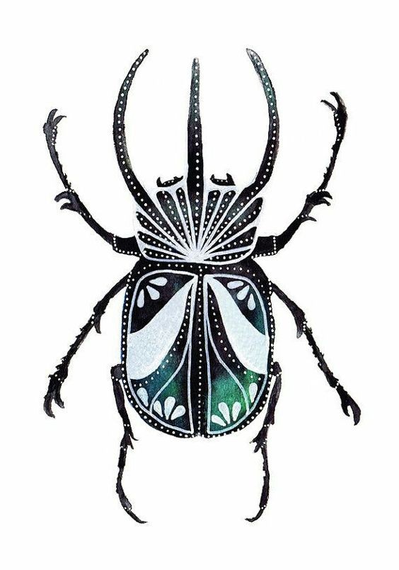 Watercolor bug with dark turquoise print tattoo design