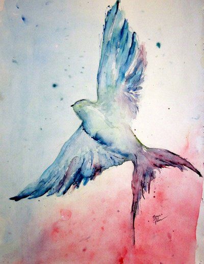 Watercolor dove rising to the sky tattoo design