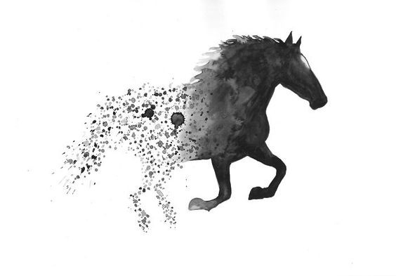 Watercolor half-splashed horse tattoo design