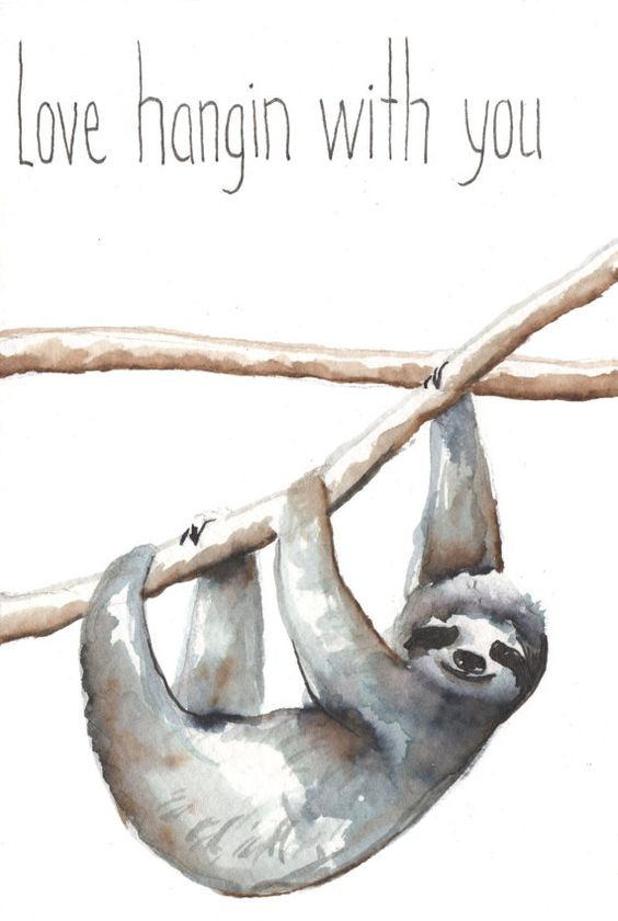Watercolor hanging sloth with lettering tattoo design