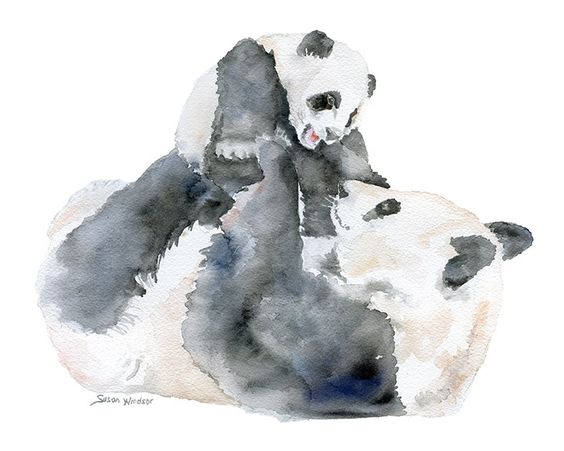 Watercolor panda mom and her baby bears tattoo design