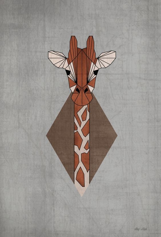 White-and-brown giraffe with geometric head on rhombus background tattoo design