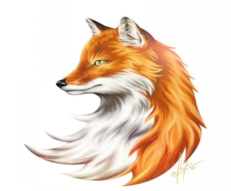White-and orange fur fox portrait in profile tattoo design