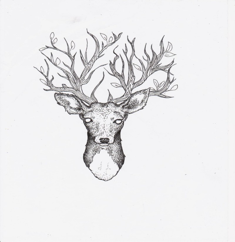 White-eyed deer with tree hornes tattoo design by Sempeternally