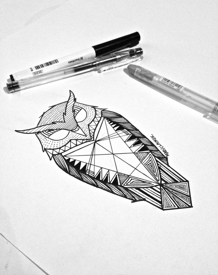 White-eyed geometric owl tattoo design