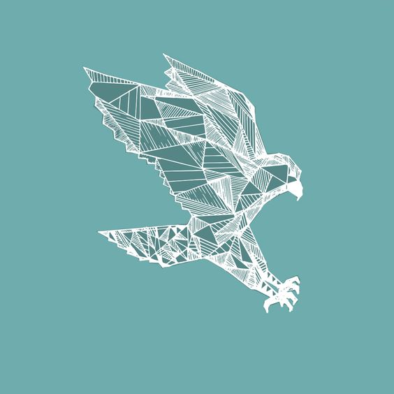 White-ink geometric flying eagle tattoo design