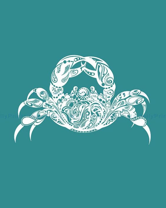 White-ink patterned crab with picked up claws tattoo design