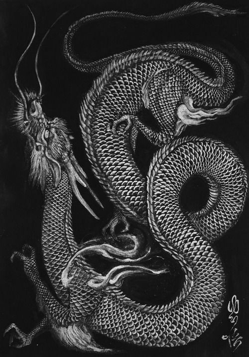 Tatuagem de dragão branco-tinta em forma de cobra oriantal