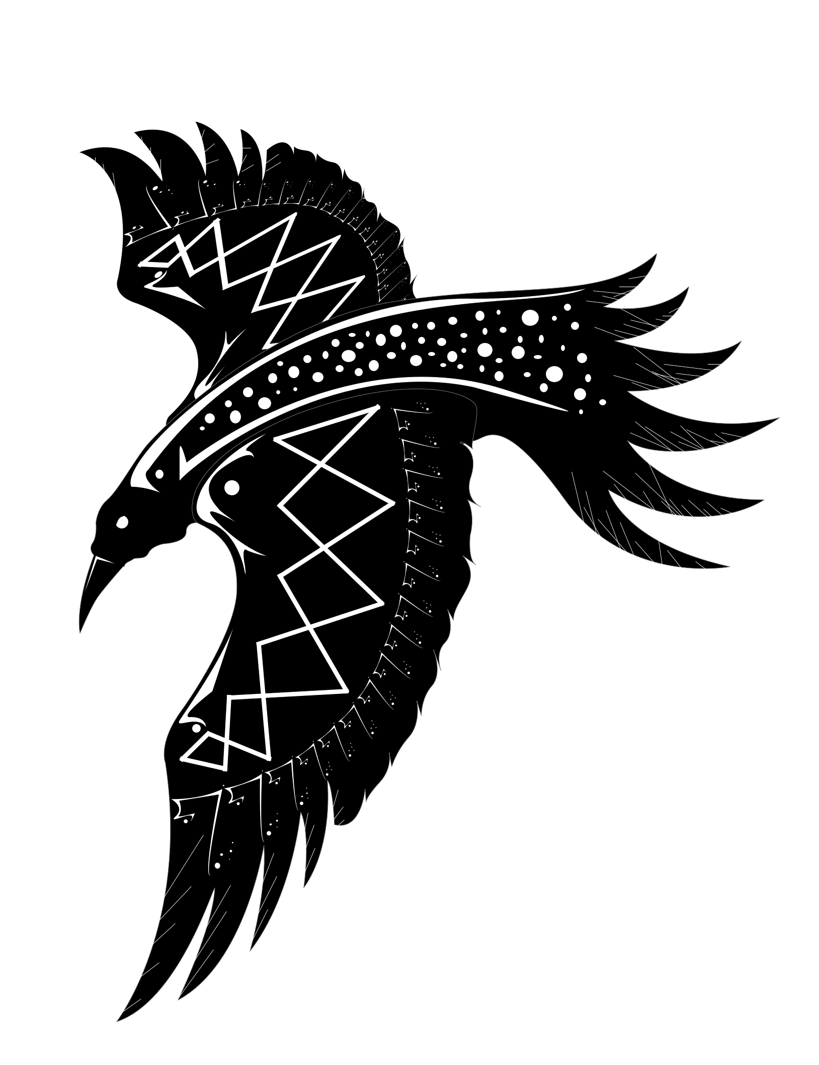 White-ink vector raven tattoo design by Etybyte