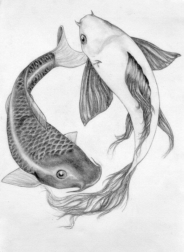 White and grey koi fishes tattoo design by Buttis