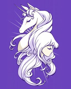 White animated unicorn and young girl heads tattoo design