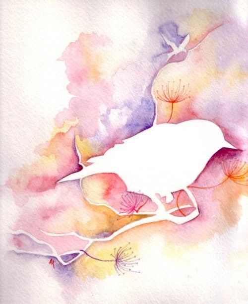 White bird silhouette on watercolor background tattoo design