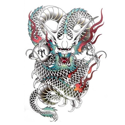 Dragão chinês branco, mantendo a bola shinese no projeto de tatuagem de clutchers