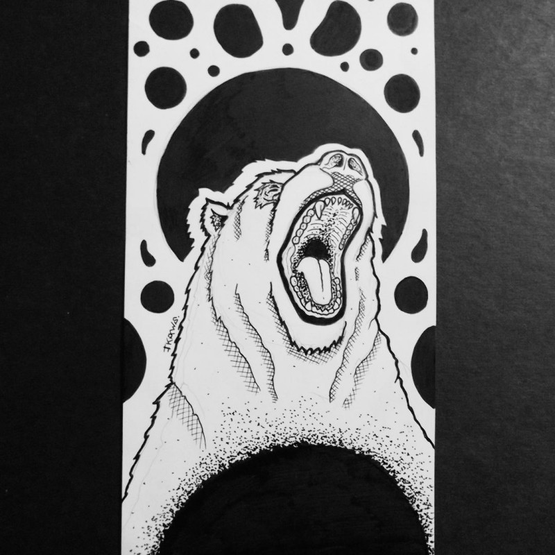White crying grizzly on spotted background tattoo design