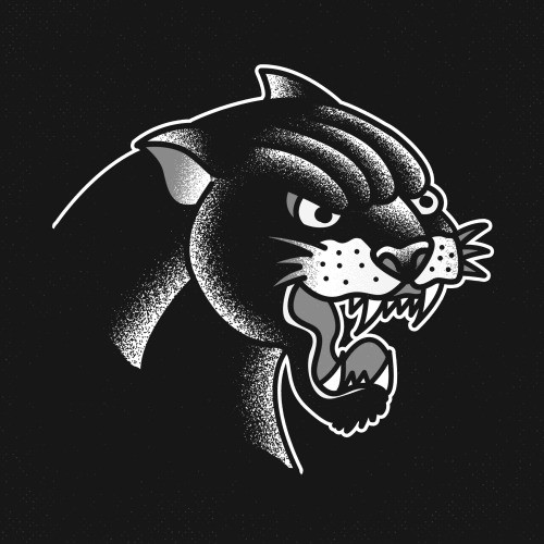 White dotwork panther head in old school style tattoo design
