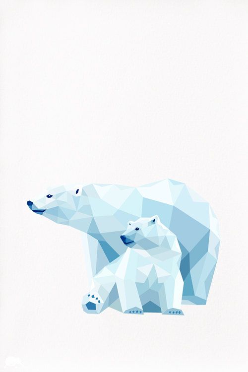 White geometric polar bear mom and her cub tattoo design