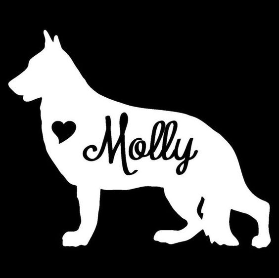 White german shepherd silhouette with black-ink lettering tattoo design