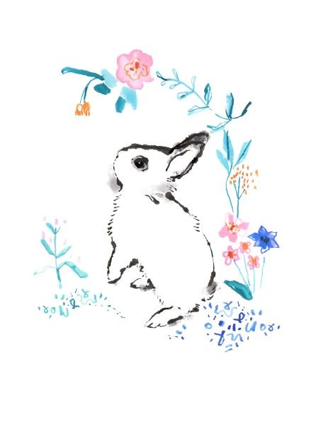 White hare baby in colored floral frame tattoo design