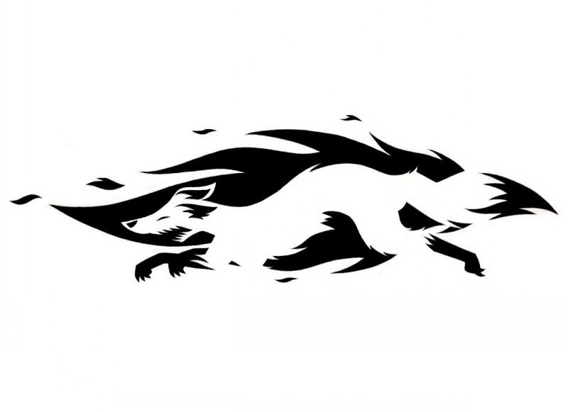 White running fox on black fire background tattoo design by 321liqourice123