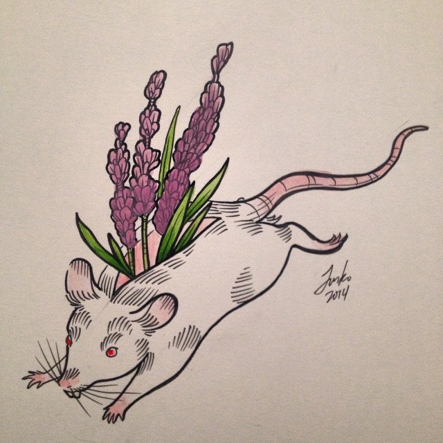 White running mouse with herbs growing from its back tattoo design
