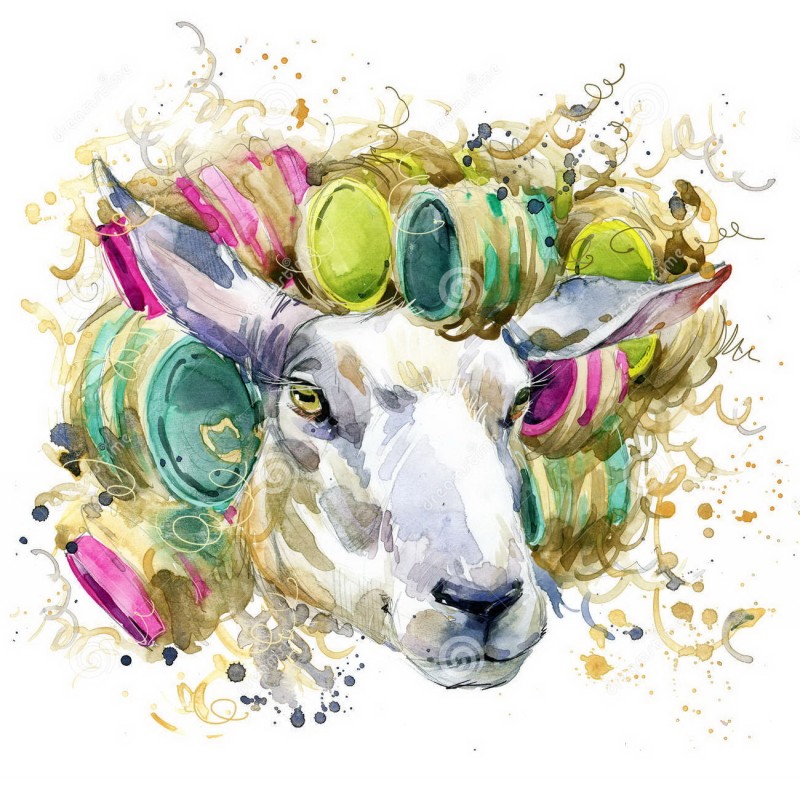 White sheep with colorful hair-curlers tattoo design