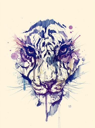 White tiger muzzle with watercolor effect tattoo design