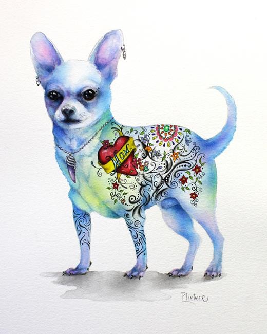 White watercolor tattooed chihuahua dog tattoo design