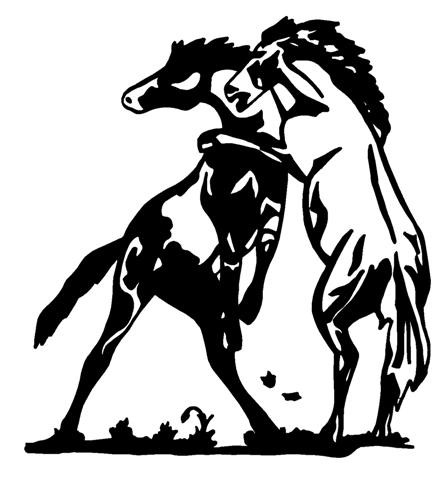 Wild black-and-white horse couple standing on hind hoofs tattoo design