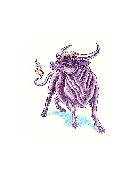 Wildlife proud purple bull tattoo design