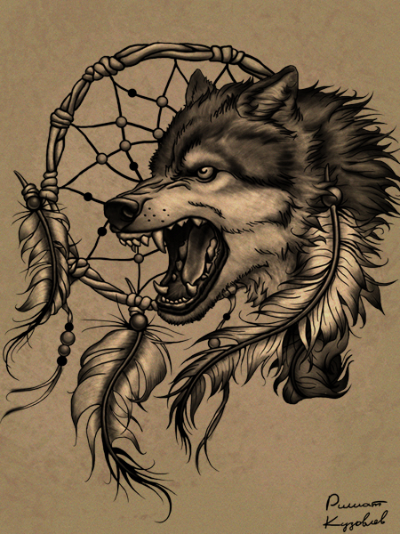 Wolf head crying for freedom tattoo design by Al Rasha