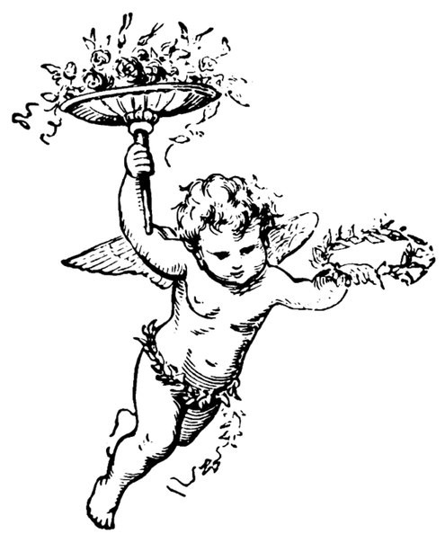 Querubim de anjo maravilhoso com um desenho de tatuagem de grinalda floral