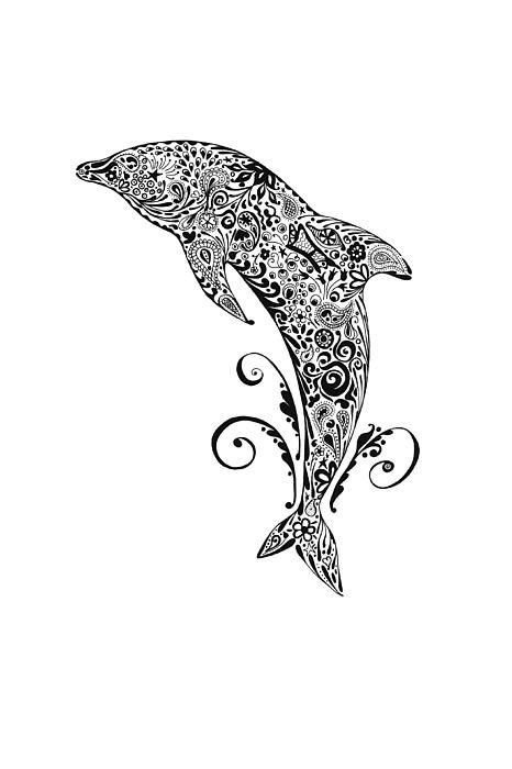 Wonderful black dolphin with detailed print tattoo design2