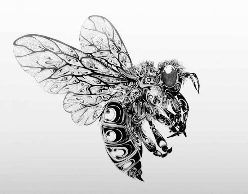 Wonderful black melting bee tattoo design