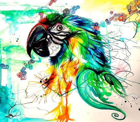 Wonderful bright watercolor parrot portrait tattoo design