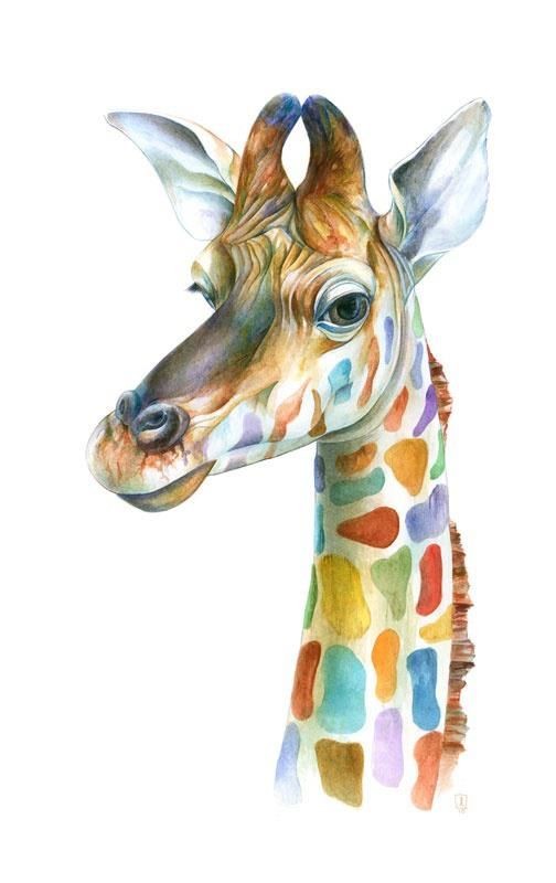 Wonderful colorful-spotted giraffe tattoo design