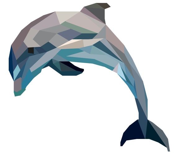 Wonderful grey geometric dolphin with blue shadows tattoo design