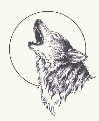 Wonderful howling wolf on full moon background tattoo design