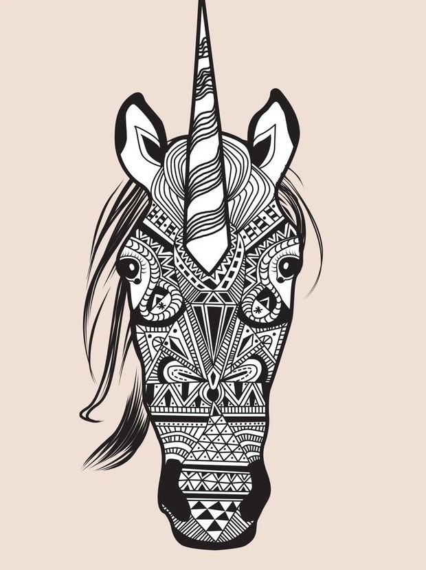 Wonderful lack-ink printed unicorn head tattoo design