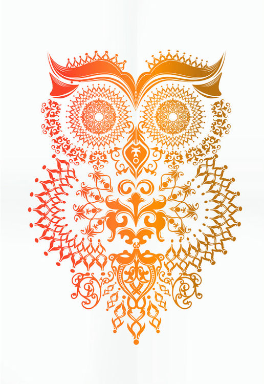Wonderful orange owl with interesting ornaments tattoo design