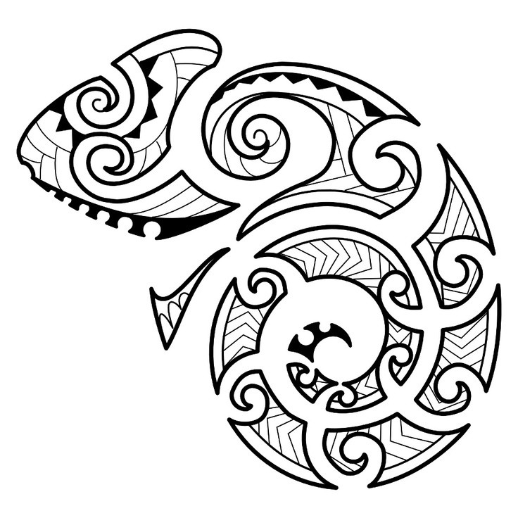 Wonderful polynesian-style chameleon tattoo design