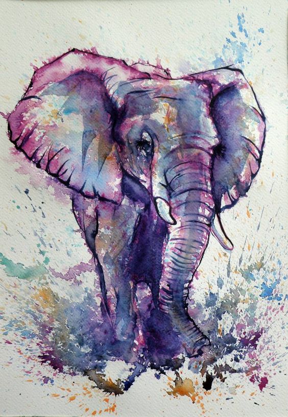 Wonderful purple watercolor elephant tattoo design