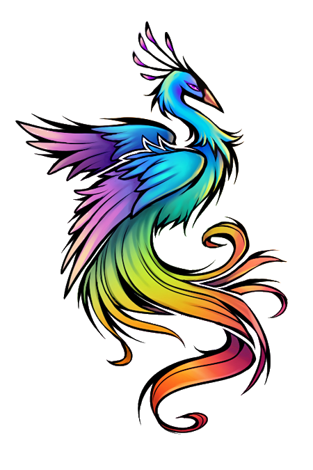 Wonderful rainbow bird tattoo design by Kawiko