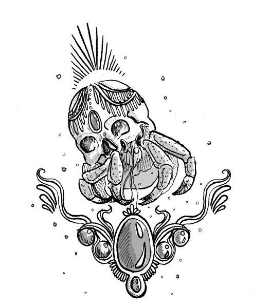 Wonderful skull-shelled crab framed with gem decorations tattoo design2