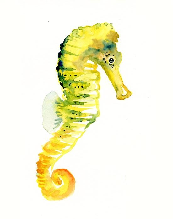 Wonderful yellow seahorse with green shadow tattoo design