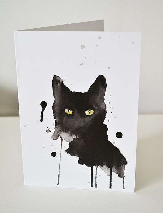 Yellow-eyed black watercolor cat tattoo design