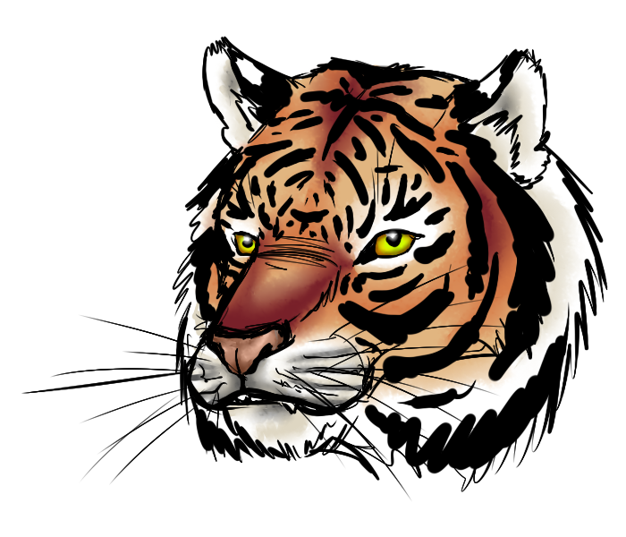 Yellow-eyed tiger head tattoo design by Fan Dragon Ball